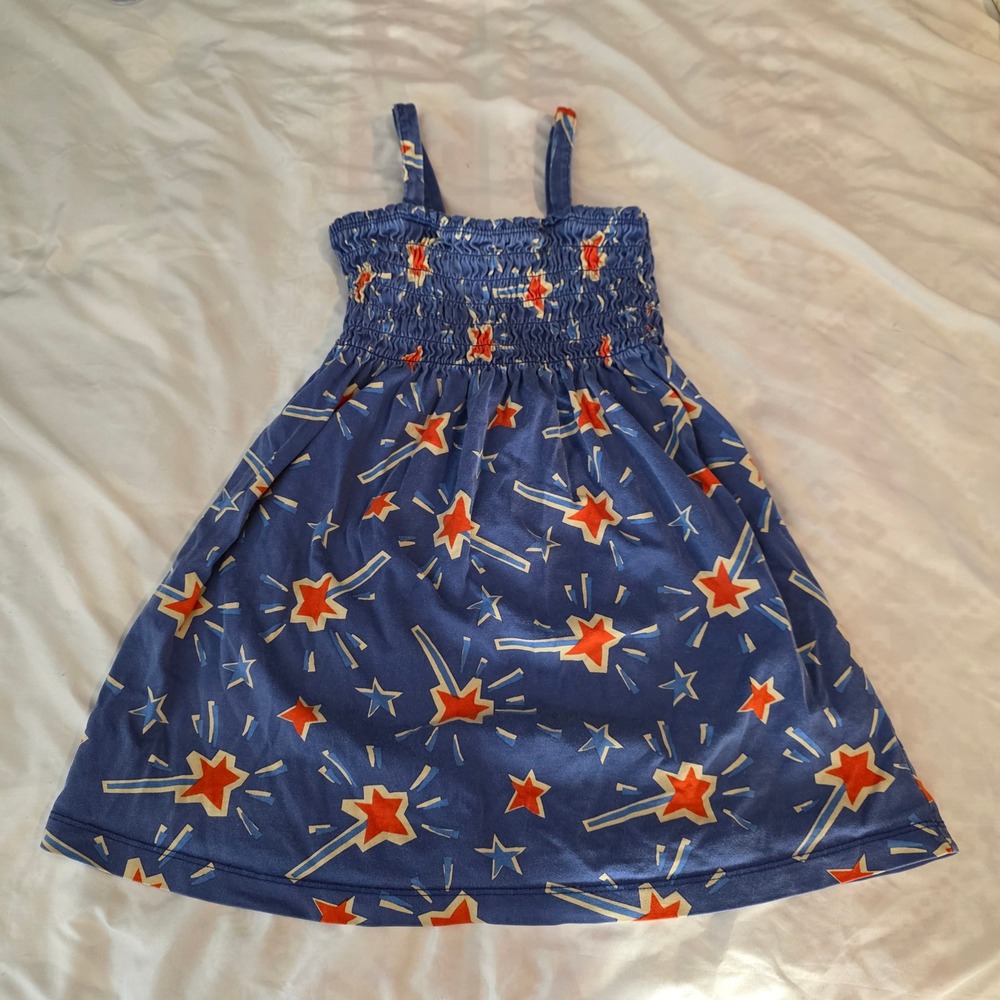 Hanna Andersson Girls Dress Kids Size 5 Blue Stars Americana Smocked Cotton